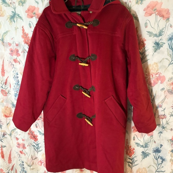 Vintage LL. Bean Vibrant Red Duffle Coat with Wooden Toggles - Picture 2 of 13